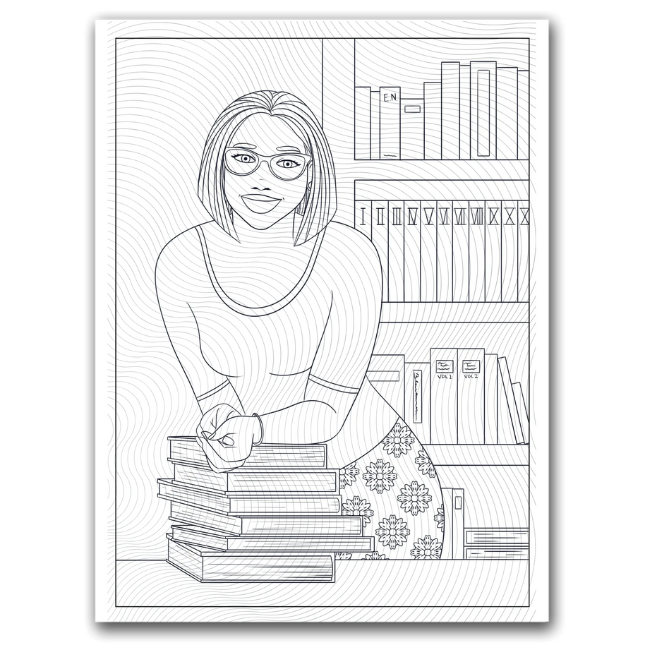Black Girl Librarian Coloring Page Dorothy Gilbert