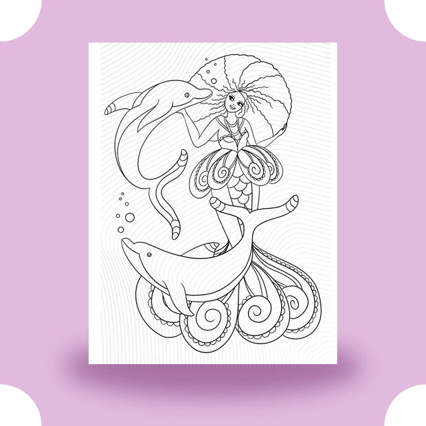 Mermaid and Dolphin Coloring Page Dorothy Gilbert