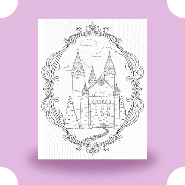 Oval Framed Castle Coloring Page Dorothy Gilbert